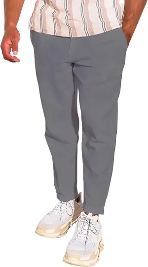 Linen Pants Men Tapered Leg Casual Elastic Waist Summer Beach Pants Lightweight Breathable Yoga Vacation Trousers