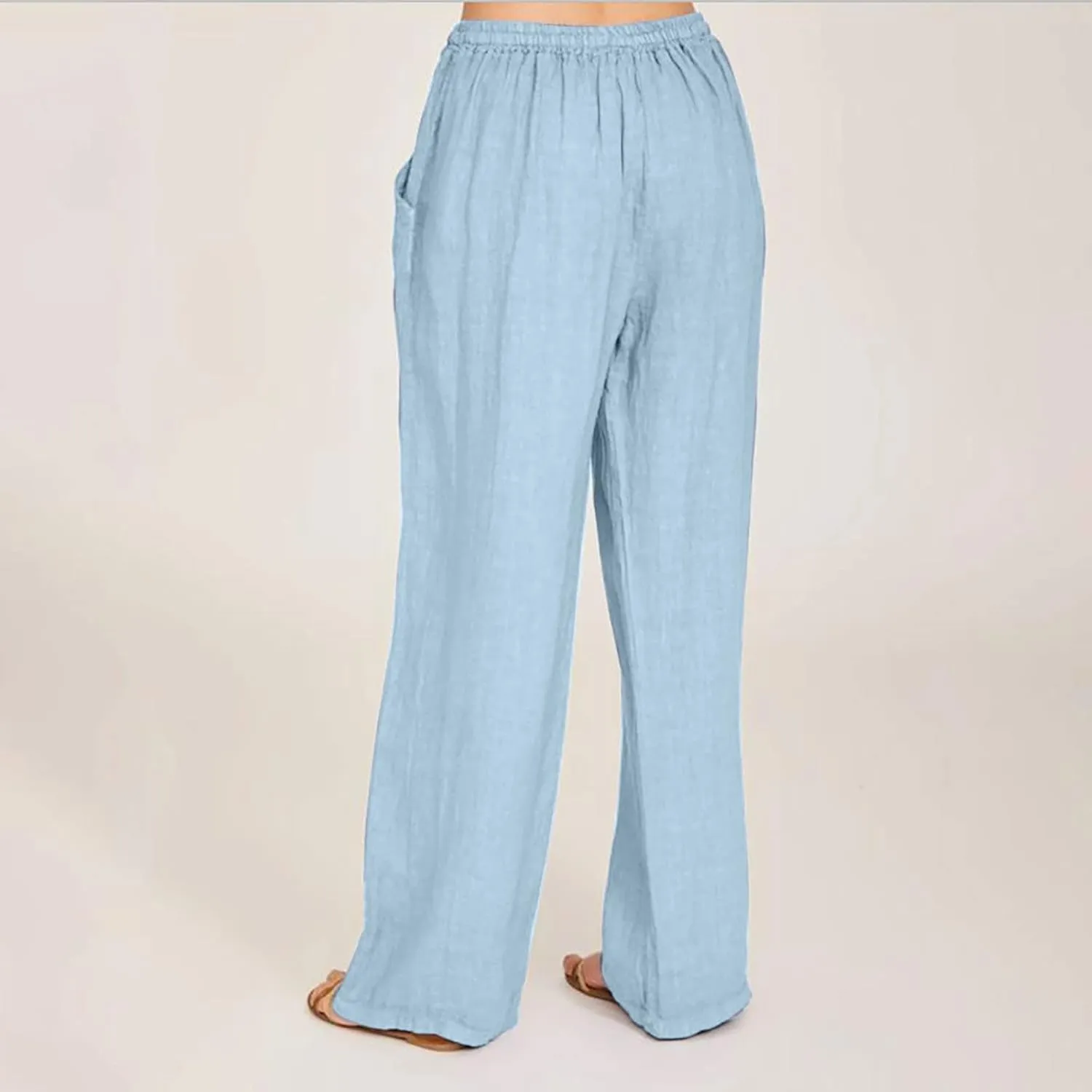 Linen Pants Women 2024 Summer Wide Leg Casual Palazzo Trousers Drawstring Elastic Waist Beach Vacation Outfits