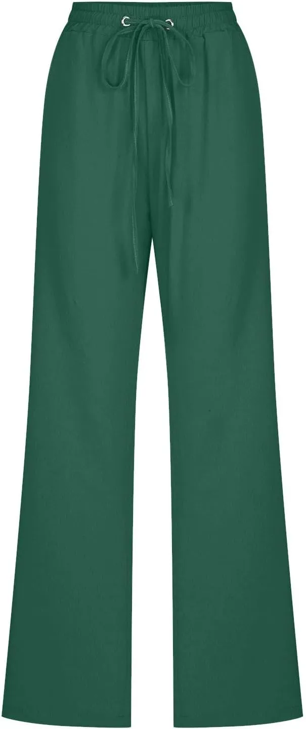 Linen Pants Women Long Summer Vacation Beach Pants Casual Cotton Linen Soft Comfy Lounge Pants Trousers with Pockets