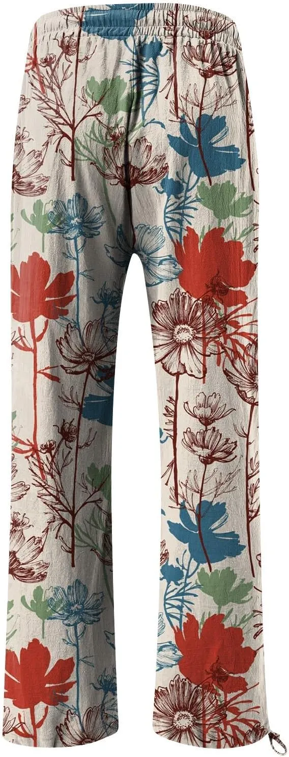 Linen Pants Women Plus Size Boho Women's Loose Trousers Linen High Waist Wide Leg Pants Pockets for Spring Summer