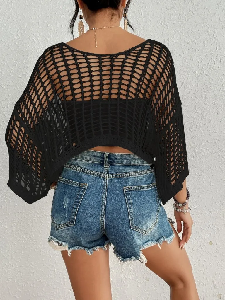 Long Sleeve Crochet Mesh Swimsuit Cover Up