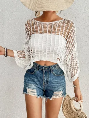 Long Sleeve Crochet Mesh Swimsuit Cover Up