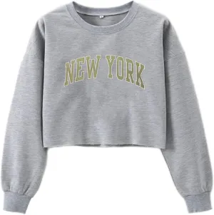 LovelyWholesale Women Graphic Crewneck Sweatshirts Casual Long Sleeve Cropped Tops