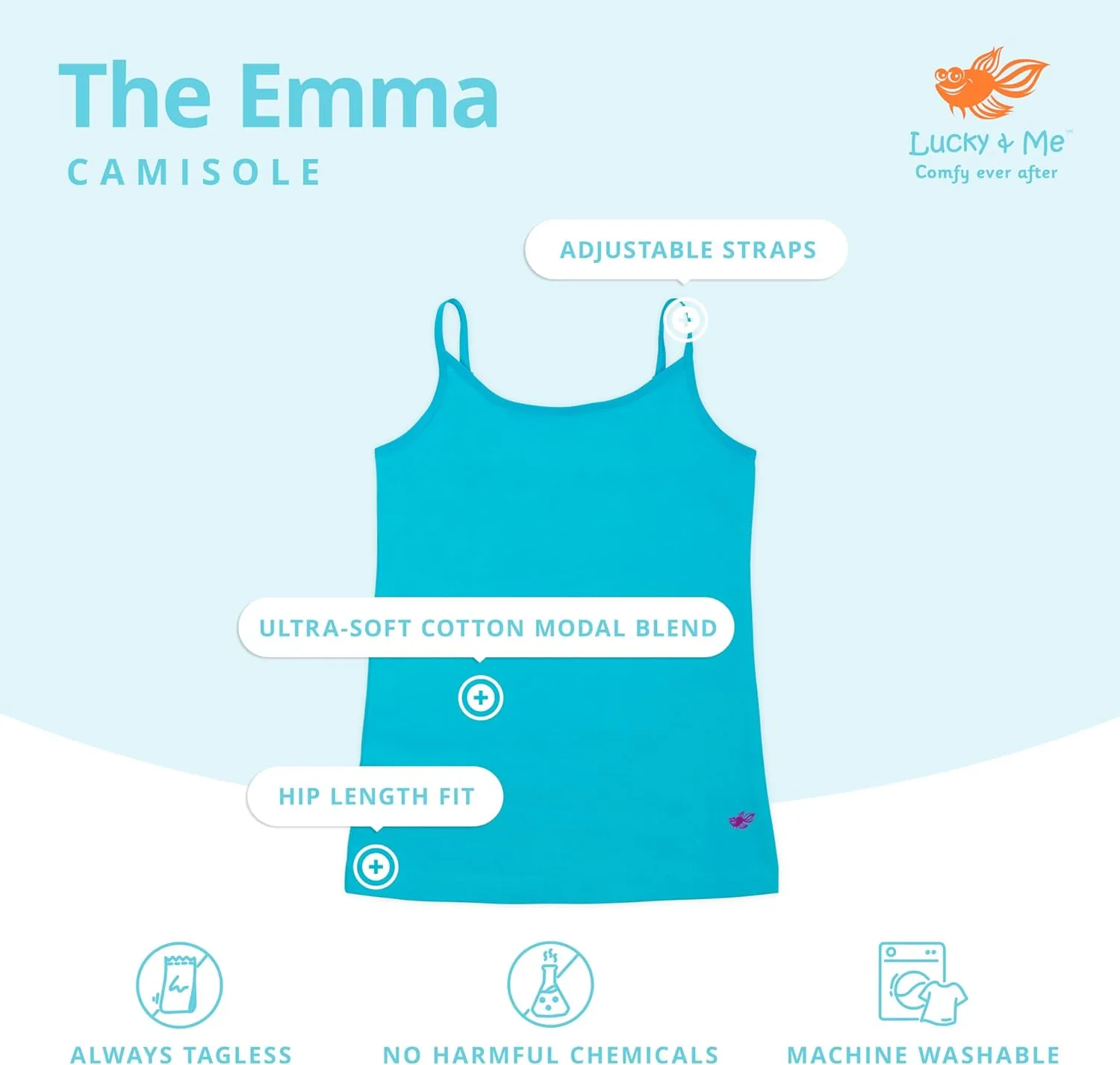 Lucky & Me | Emma Girls Camisoles | Longer Length w/Adjustable Straps | Tagless | Wear on Its Own Or Layering Top | 3-Pack