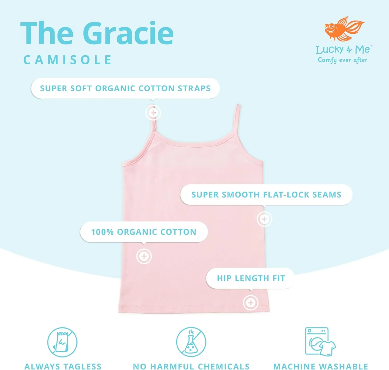 Lucky & Me | Gracie Girls Camisoles | Organic Cotton | Tagless | Wear on Its Own Or Layering Top | 3-Pack