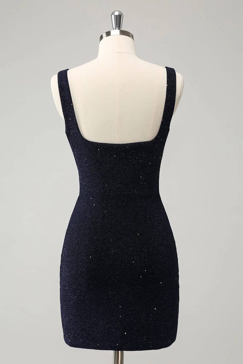 Luolandi Chic Dark Blue Bodycon Square Neck Short Homecoming Dress with Slit Sexy