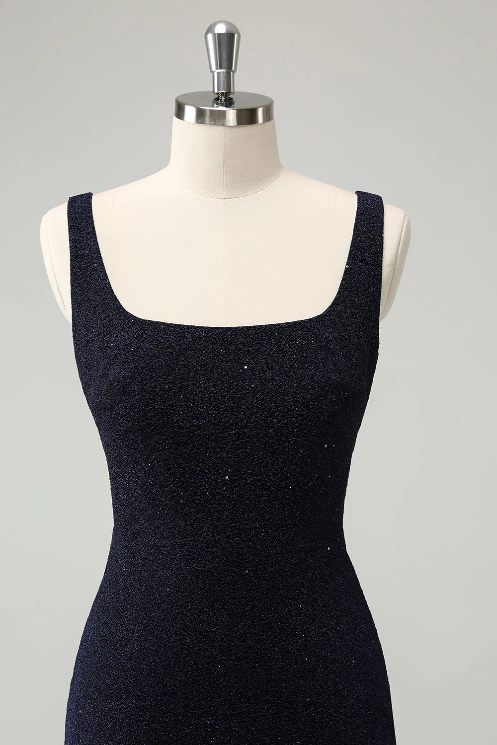 Luolandi Chic Dark Blue Bodycon Square Neck Short Homecoming Dress with Slit Sexy