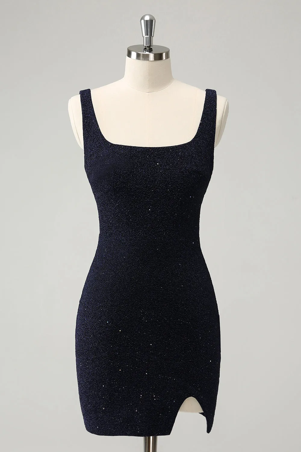 Luolandi Chic Dark Blue Bodycon Square Neck Short Homecoming Dress with Slit Sexy