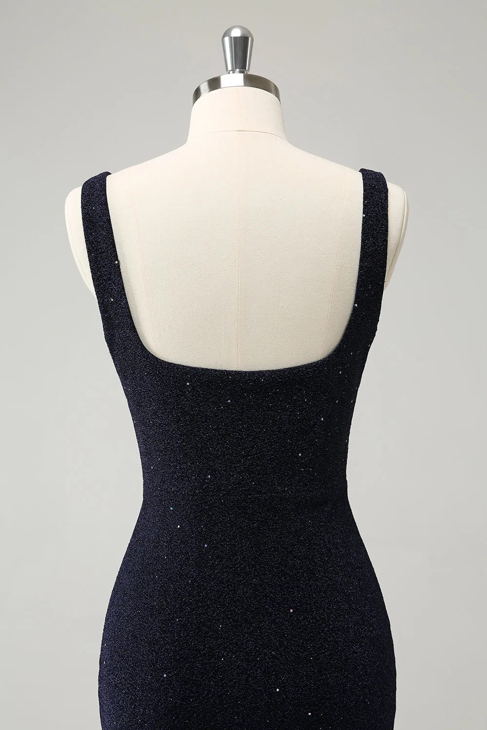 Luolandi Chic Dark Blue Bodycon Square Neck Short Homecoming Dress with Slit Sexy
