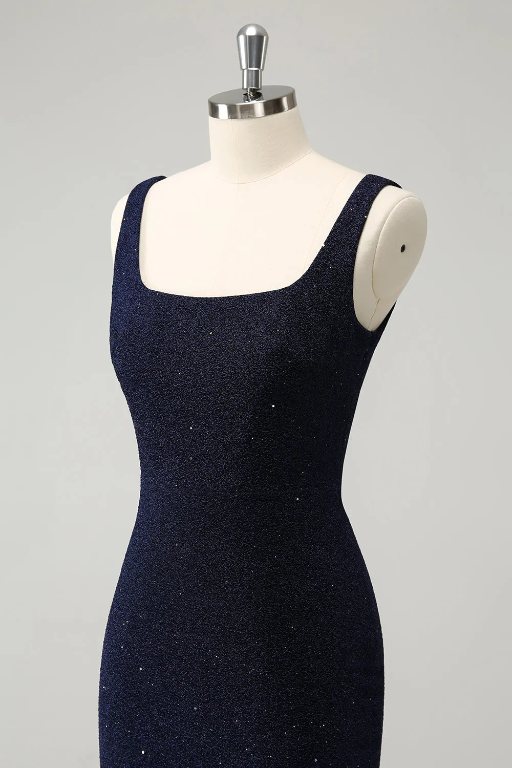 Luolandi Chic Dark Blue Bodycon Square Neck Short Homecoming Dress with Slit Sexy