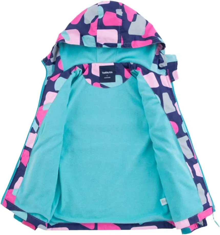 M2C Girls Outdoor Floral Fleece Lined Light Windproof Jacket with Hood