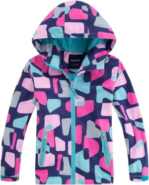 M2C Girls Outdoor Floral Fleece Lined Light Windproof Jacket with Hood