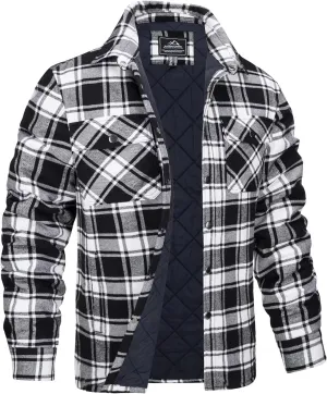 MAGCOMSEN Men's Flannel Shirt Jacket with Quilted Lined Long Sleeve Plaid Coat Button Down Thick Outwear Winter