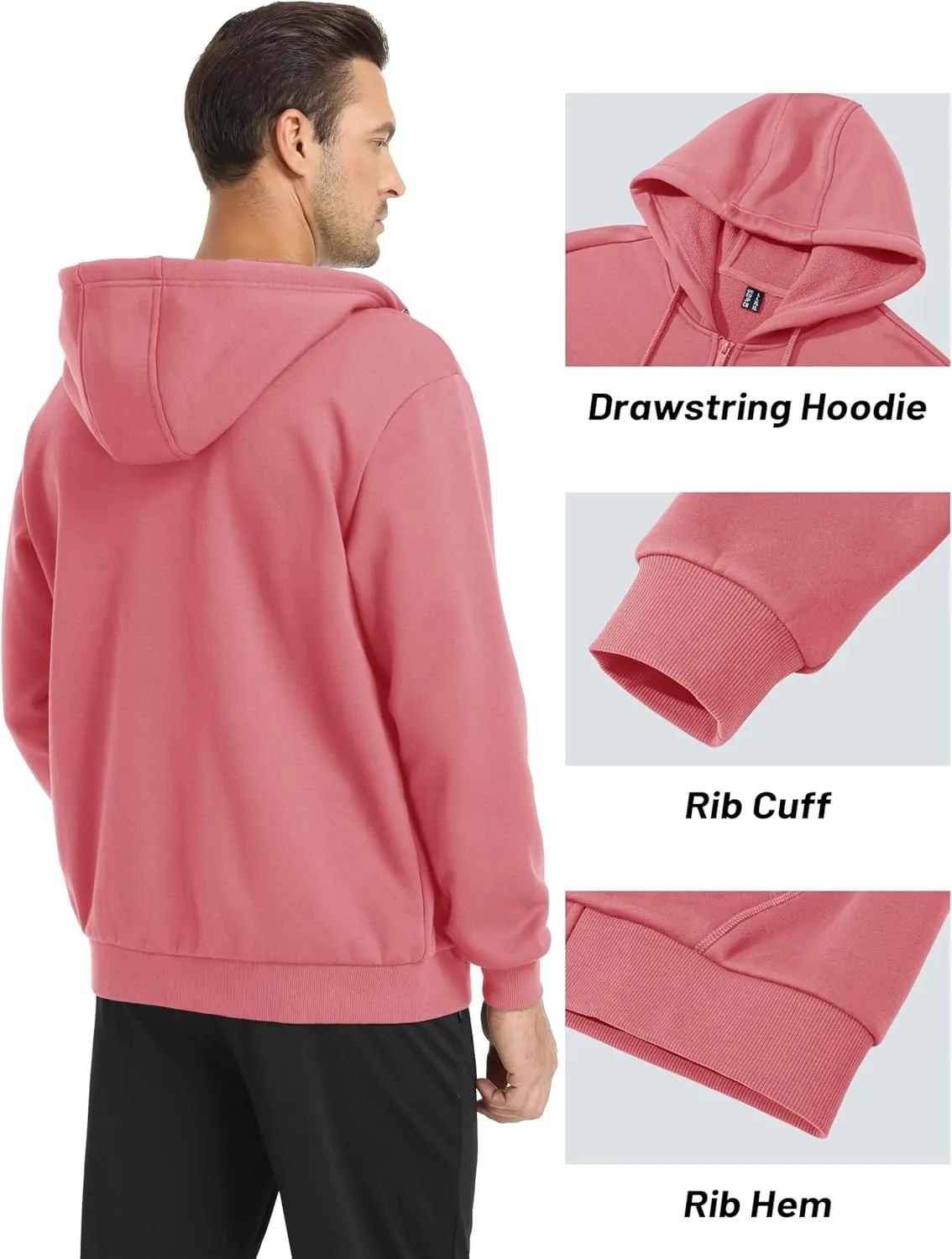 MAGCOMSEN Men's Hoodies Full Zip Up Sweatshirt Fleece Lined Midweigt Hooded Jacket with Pockets Casual Sports Sweater
