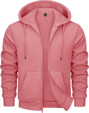 MAGCOMSEN Men's Hoodies Full Zip Up Sweatshirt Fleece Lined Midweigt Hooded Jacket with Pockets Casual Sports Sweater