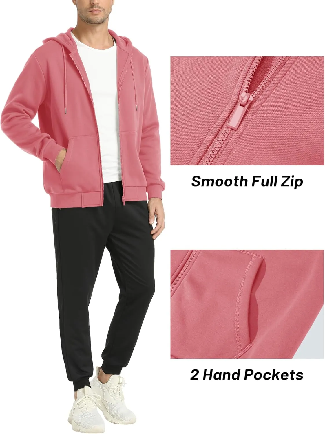 MAGCOMSEN Men's Hoodies Full Zip Up Sweatshirt Fleece Lined Midweigt Hooded Jacket with Pockets Casual Sports Sweater
