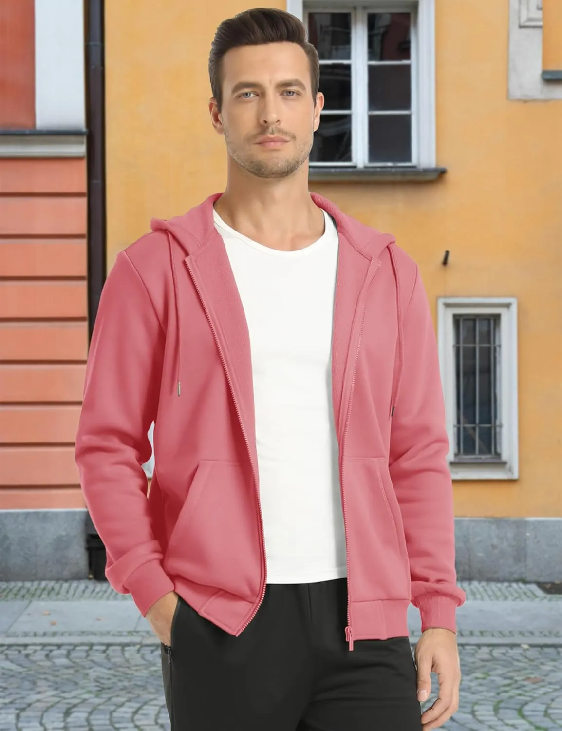MAGCOMSEN Men's Hoodies Full Zip Up Sweatshirt Fleece Lined Midweigt Hooded Jacket with Pockets Casual Sports Sweater