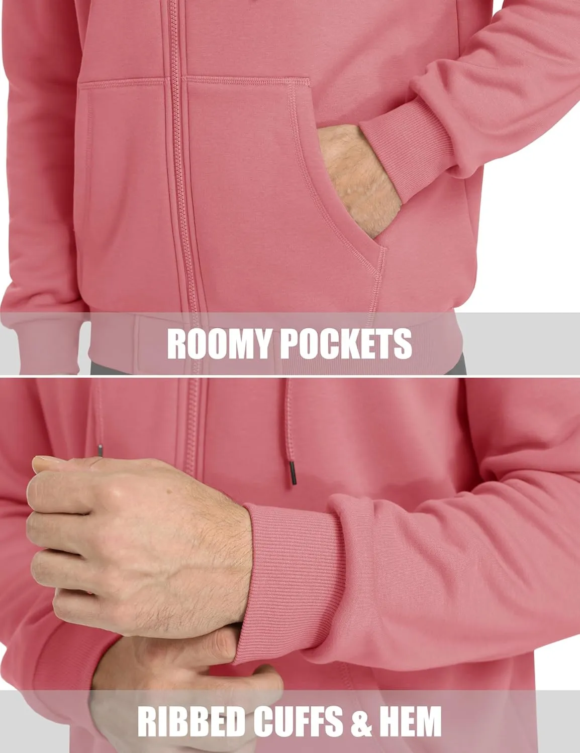 MAGCOMSEN Men's Hoodies Full Zip Up Sweatshirt Fleece Lined Midweigt Hooded Jacket with Pockets Casual Sports Sweater