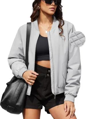 MAGCOMSEN Women's Bomber Jacket Casual Quilted Lined Coat Zip Up Winter Fall Windbreaker Fashion Outerwear with Pockets