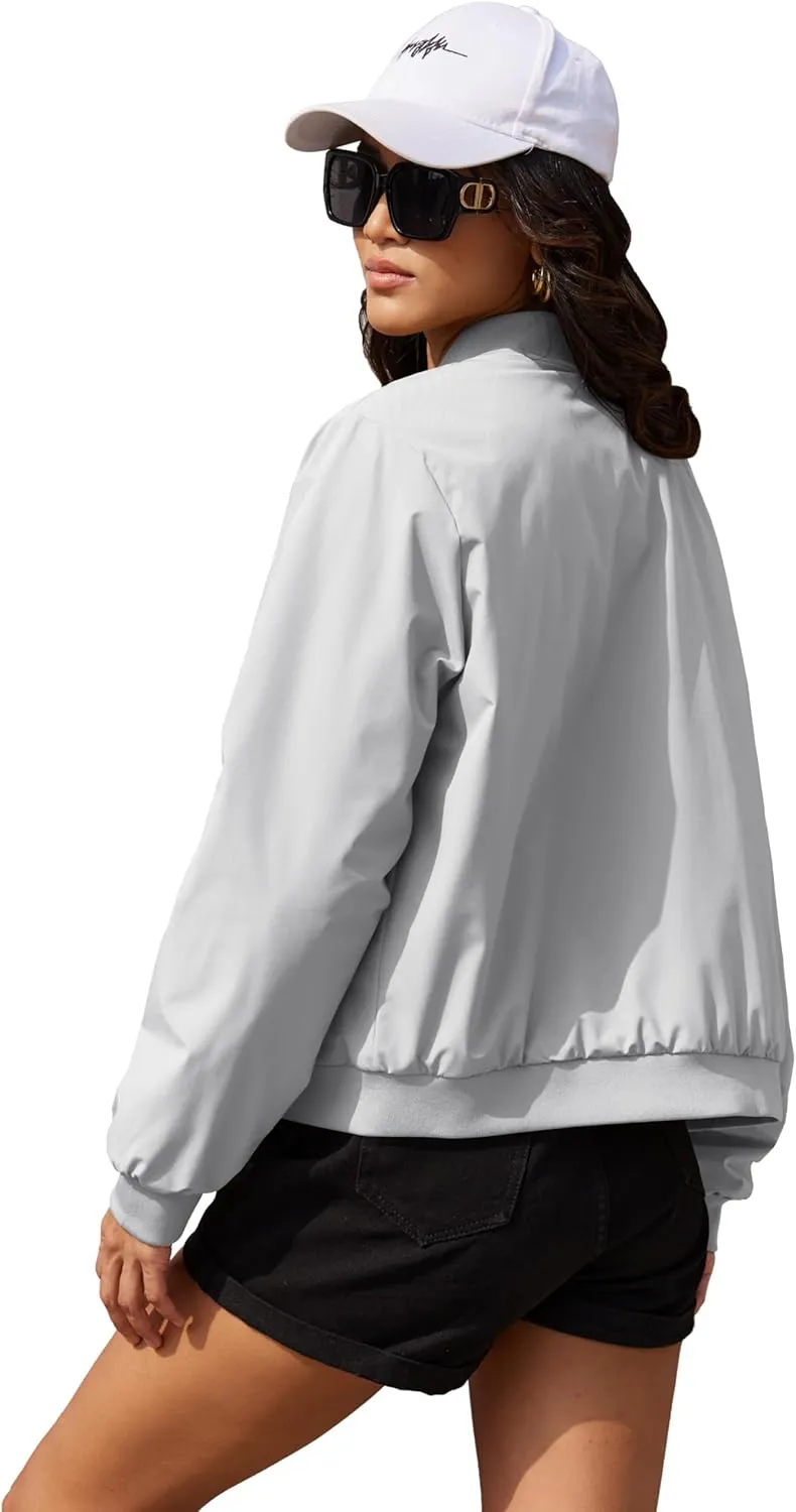 MAGCOMSEN Women's Bomber Jacket Casual Quilted Lined Coat Zip Up Winter Fall Windbreaker Fashion Outerwear with Pockets