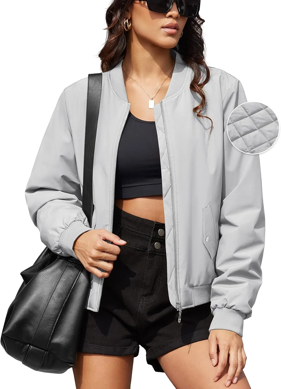 MAGCOMSEN Women's Bomber Jacket Casual Quilted Lined Coat Zip Up Winter Fall Windbreaker Fashion Outerwear with Pockets