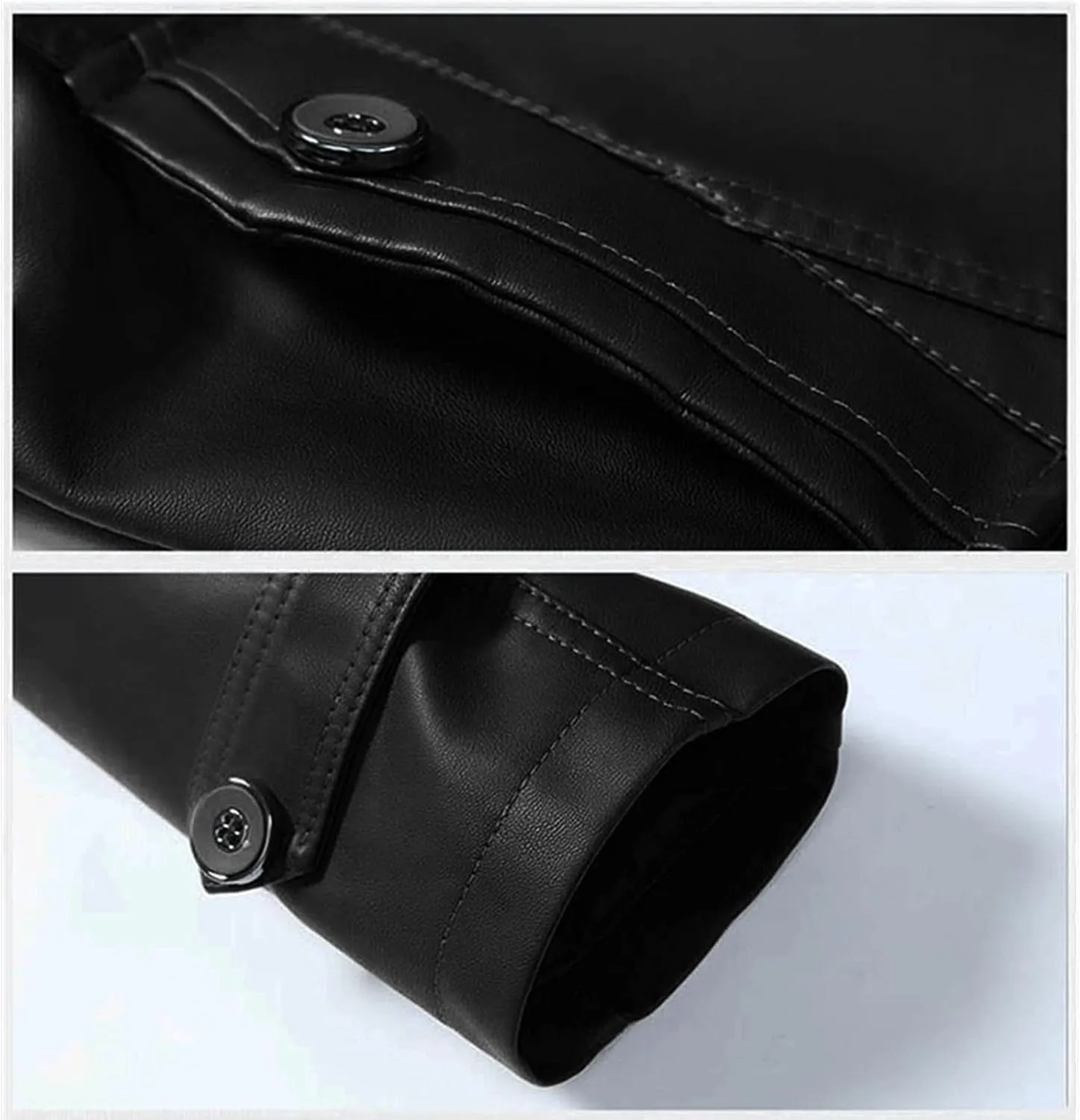 Maiyifu-GJ Men Faux Pu Leather Trench Coat Single Breasted Slim Stand Collar Jacket Lightweight Buttons Windproof Overcoat