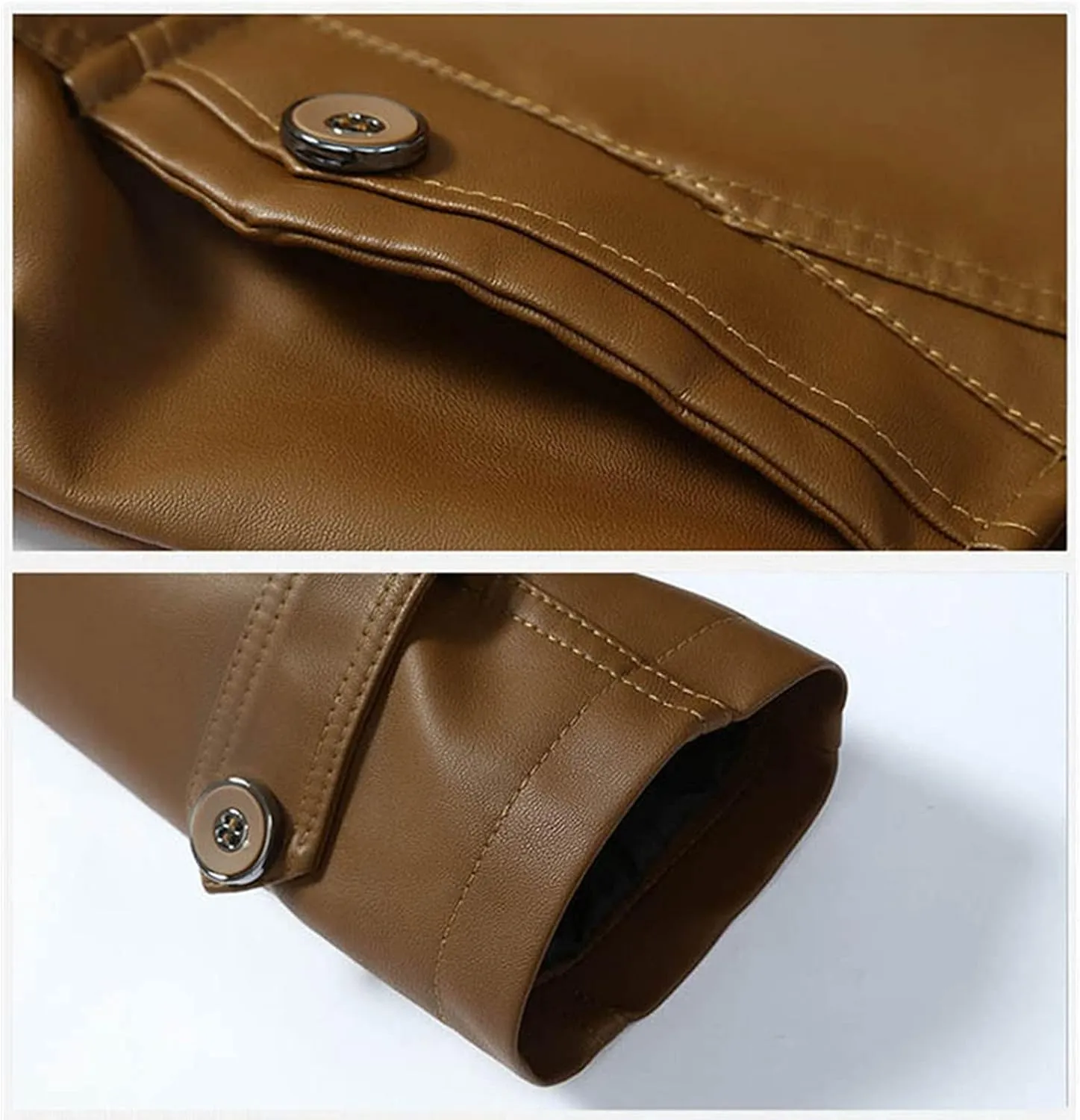 Maiyifu-GJ Men Faux Pu Leather Trench Coat Single Breasted Slim Stand Collar Jacket Lightweight Buttons Windproof Overcoat