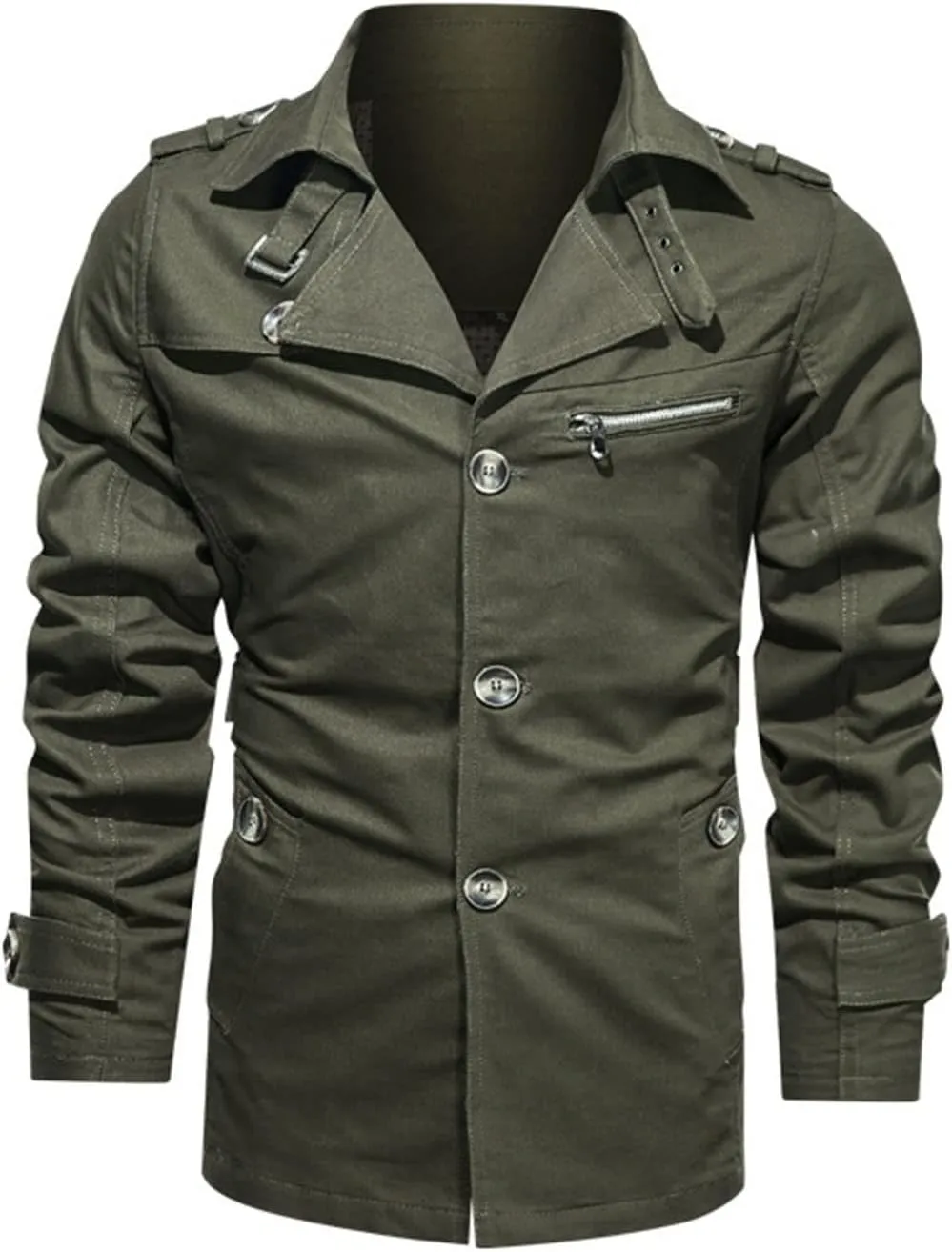 Maiyifu-GJ Men Trench Coat Single Breasted Slim fit Notch Lapel Long Jacket Lightweight Casual Button Down Windproof Overcoat