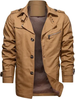 Maiyifu-GJ Men Trench Coat Single Breasted Slim fit Notch Lapel Long Jacket Lightweight Casual Button Down Windproof Overcoat