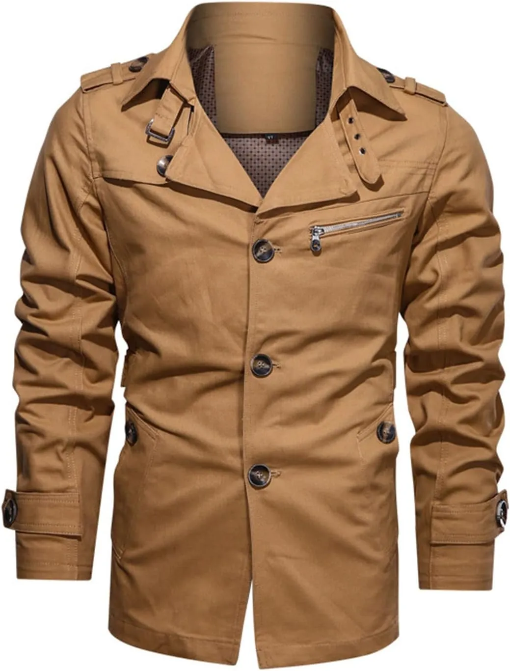 Maiyifu-GJ Men Trench Coat Single Breasted Slim fit Notch Lapel Long Jacket Lightweight Casual Button Down Windproof Overcoat