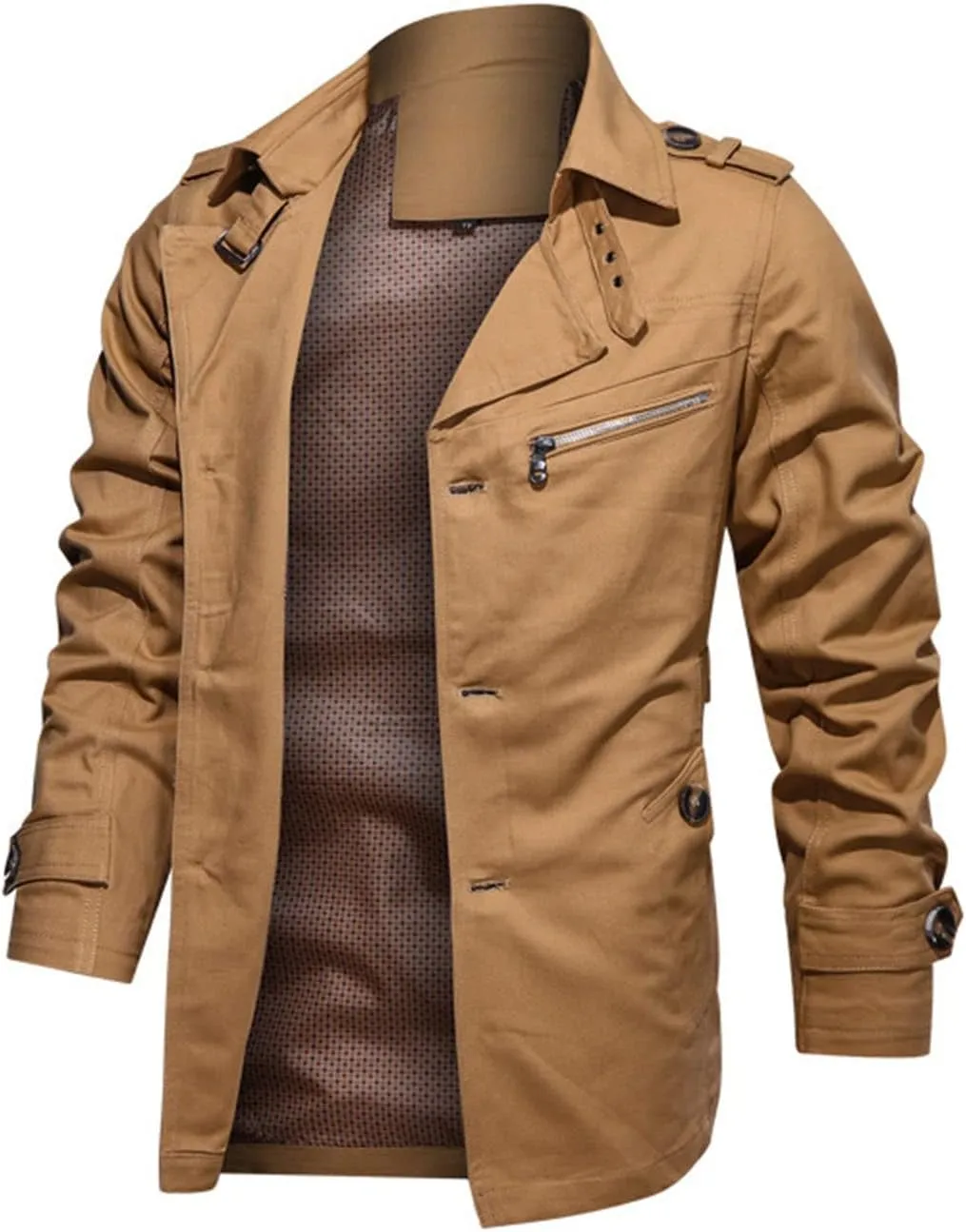 Maiyifu-GJ Men Trench Coat Single Breasted Slim fit Notch Lapel Long Jacket Lightweight Casual Button Down Windproof Overcoat