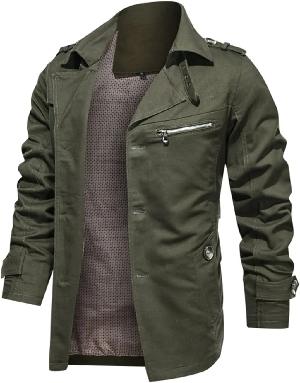 Maiyifu-GJ Men Trench Coat Single Breasted Slim fit Notch Lapel Long Jacket Lightweight Casual Button Down Windproof Overcoat