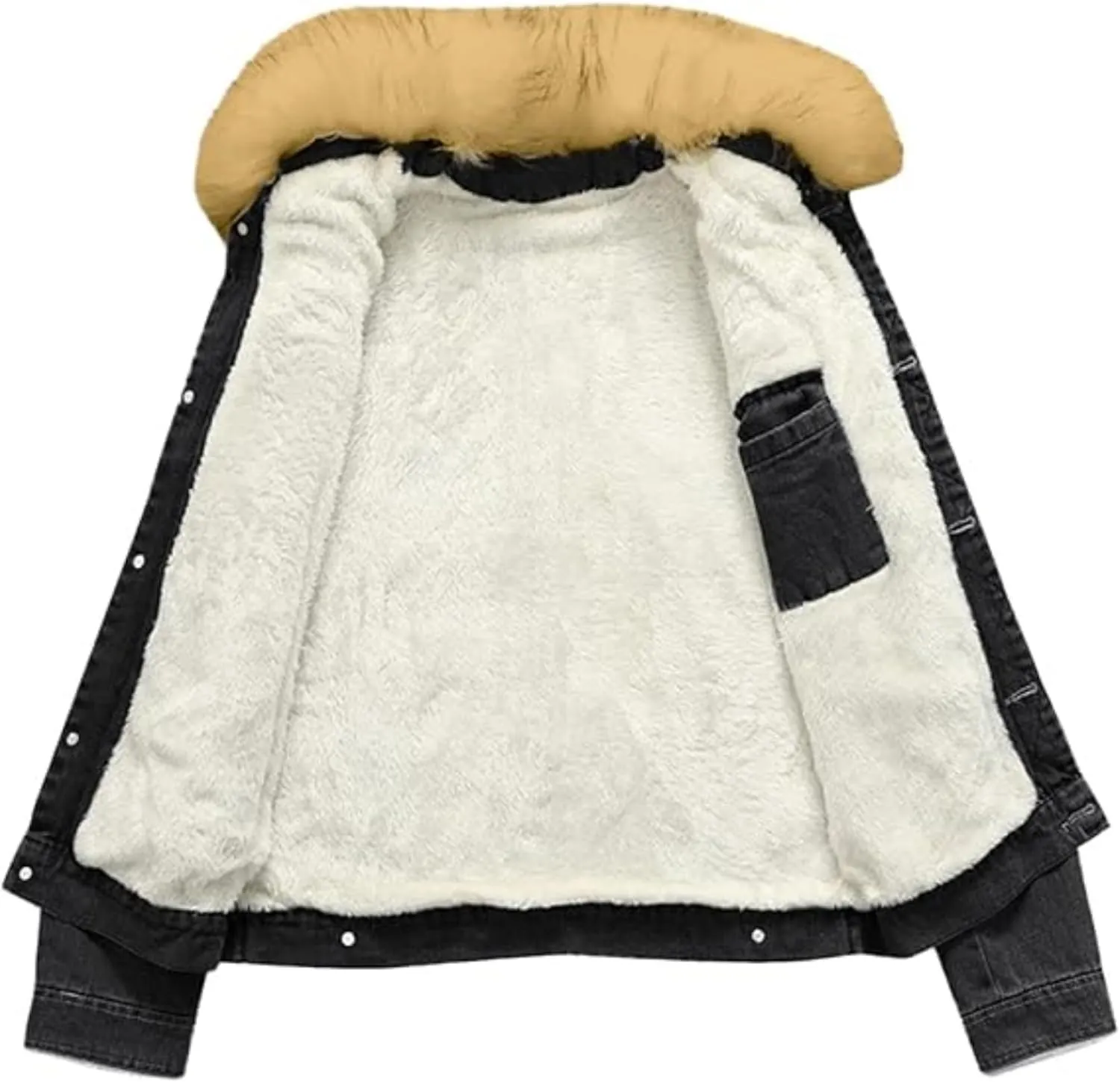 Maiyifu-GJ Men's Sherpa Lined Distressed Denim Jacket Casual Faux Fur Collar Fleece Coat Winter Jeans Trucker Jacket