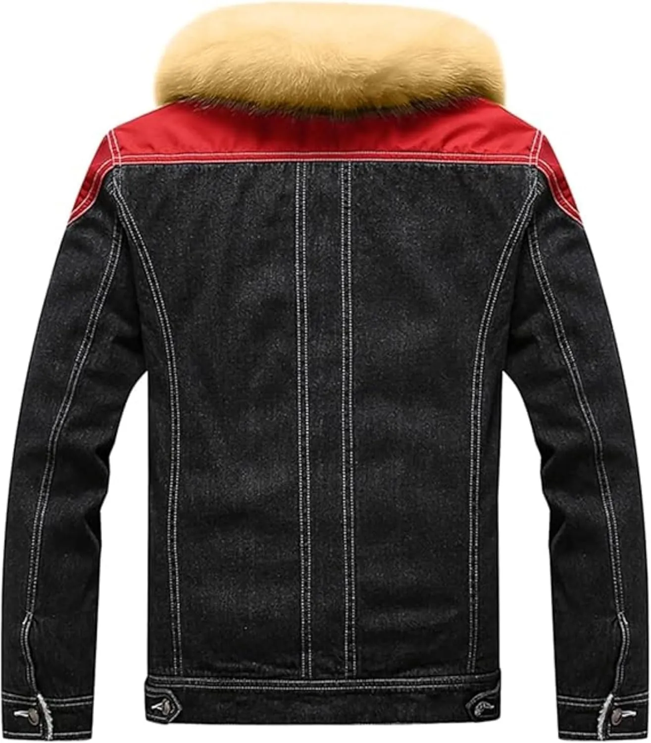 Maiyifu-GJ Men's Sherpa Lined Distressed Denim Jacket Casual Faux Fur Collar Fleece Coat Winter Jeans Trucker Jacket