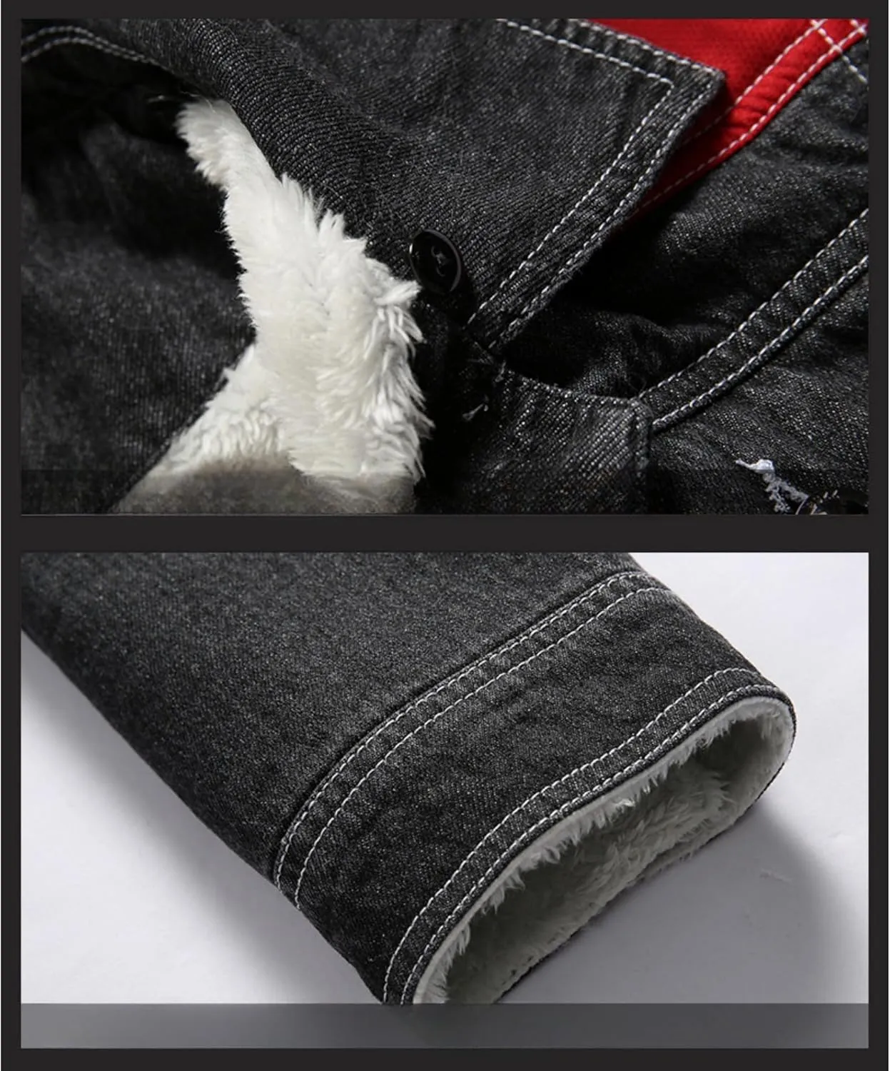 Maiyifu-GJ Men's Sherpa Lined Distressed Denim Jacket Casual Faux Fur Collar Fleece Coat Winter Jeans Trucker Jacket