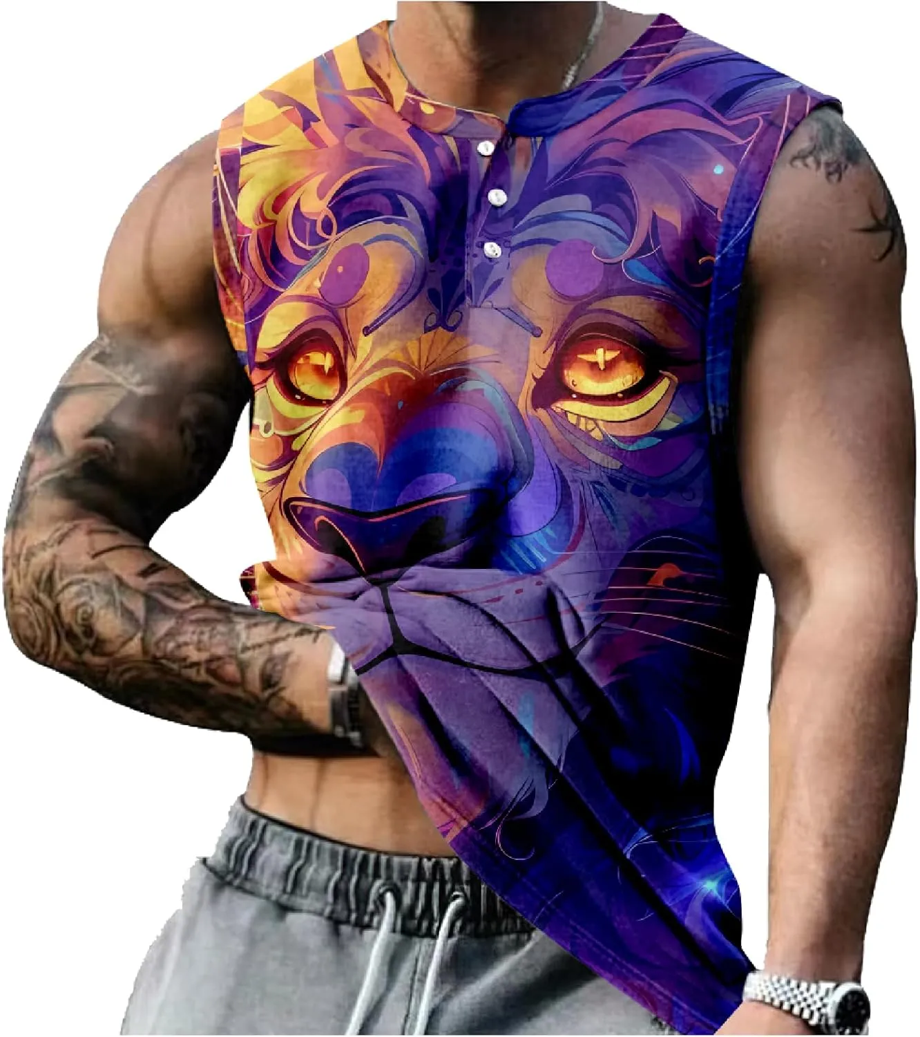 MARSVOVO Workout Tank Tops for Men Summer 2024 Fashion Animal Graphic Casual Sleeveless Breathable Quick-Dry Muscle Vest