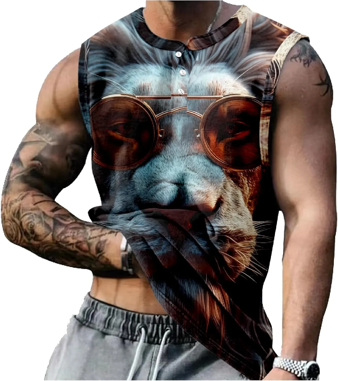 MARSVOVO Workout Tank Tops for Men Summer 2024 Fashion Animal Graphic Casual Sleeveless Breathable Quick-Dry Muscle Vest