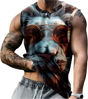 MARSVOVO Workout Tank Tops for Men Summer 2024 Fashion Animal Graphic Casual Sleeveless Breathable Quick-Dry Muscle Vest