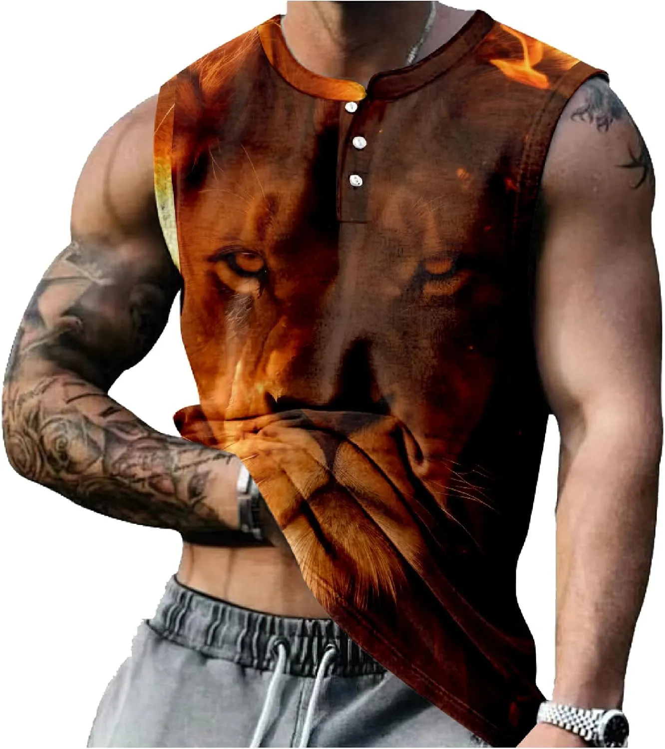 MARSVOVO Workout Tank Tops for Men Summer 2024 Fashion Animal Graphic Casual Sleeveless Breathable Quick-Dry Muscle Vest