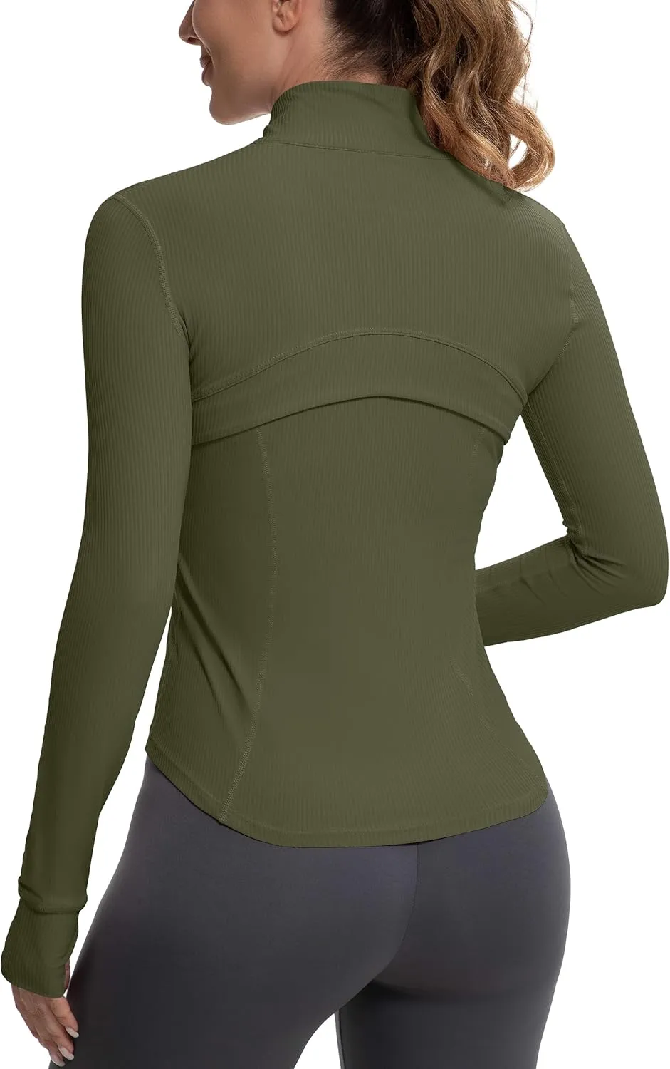 MathCat Ribbed Athletic Jacket for Women,Full Zip Workout Jacket Slim Fit Yoga Running Jacket with Pokets