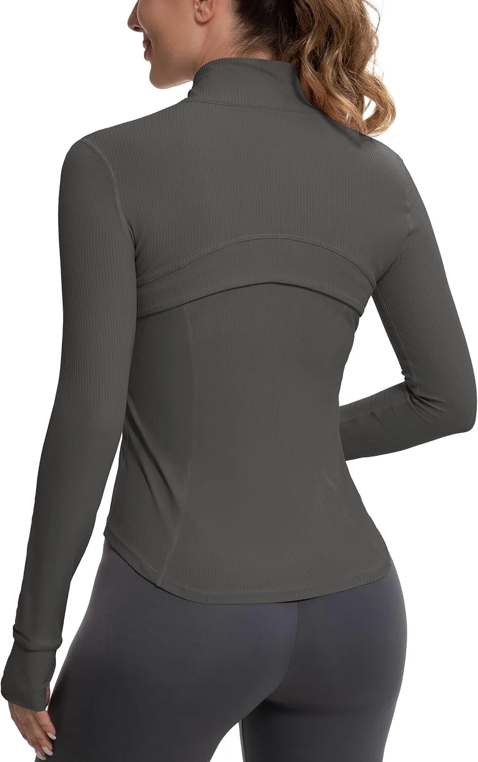 MathCat Ribbed Athletic Jacket for Women,Full Zip Workout Jacket Slim Fit Yoga Running Jacket with Pokets