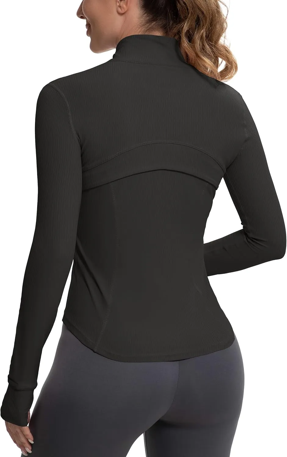 MathCat Ribbed Athletic Jacket for Women,Full Zip Workout Jacket Slim Fit Yoga Running Jacket with Pokets