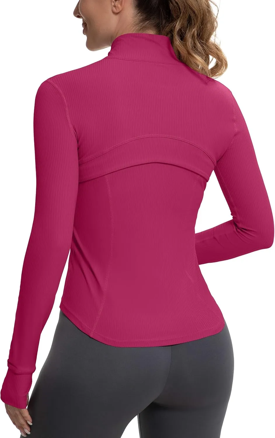 MathCat Ribbed Athletic Jacket for Women,Full Zip Workout Jacket Slim Fit Yoga Running Jacket with Pokets