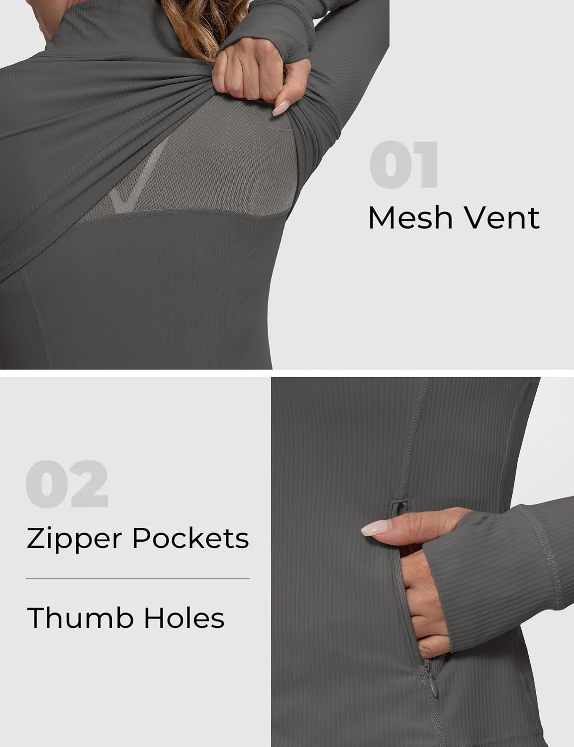 MathCat Ribbed Athletic Jacket for Women,Full Zip Workout Jacket Slim Fit Yoga Running Jacket with Pokets