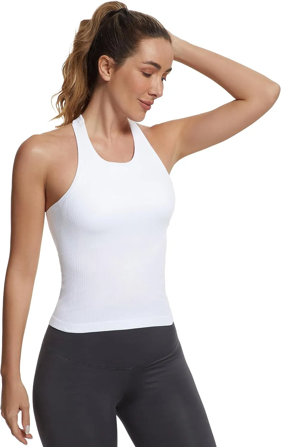 MathCat Workout Tank Tops for Women with Built in Bra,Ribbed Racerback Crop Tank Top,Workout Tops for Women Slim Fit