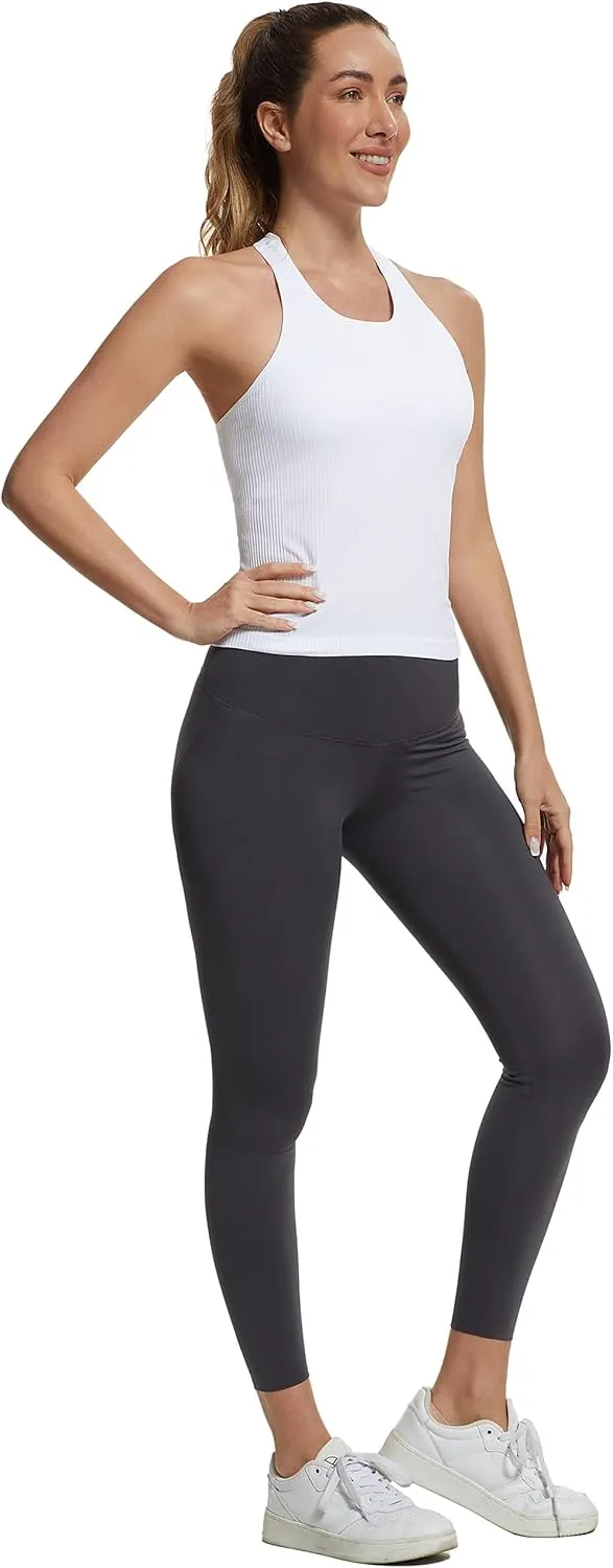 MathCat Workout Tank Tops for Women with Built in Bra,Ribbed Racerback Crop Tank Top,Workout Tops for Women Slim Fit