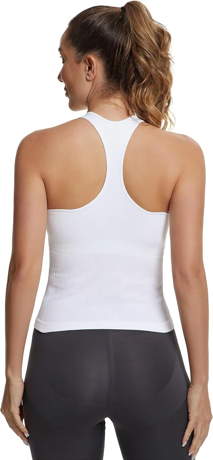 MathCat Workout Tank Tops for Women with Built in Bra,Ribbed Racerback Crop Tank Top,Workout Tops for Women Slim Fit