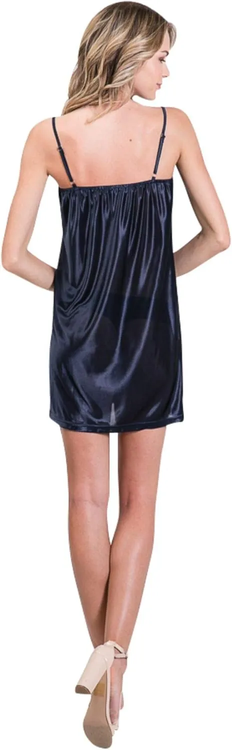 MELODY V Neck Satin Camisole Chemise Full Slip Nightgown Lounge Wear Sleepwear Pajamas