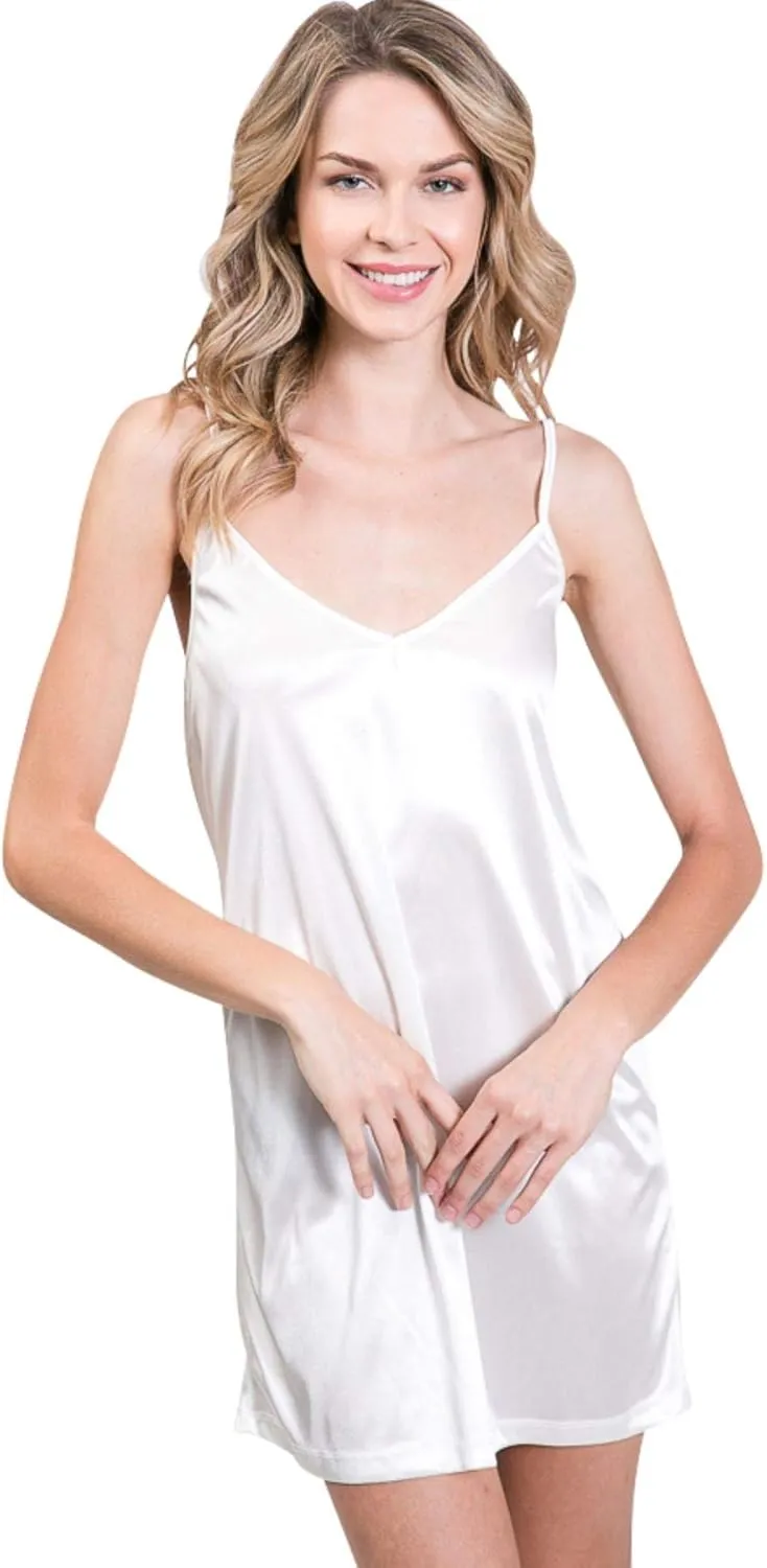 MELODY V Neck Satin Camisole Chemise Full Slip Nightgown Lounge Wear Sleepwear Pajamas