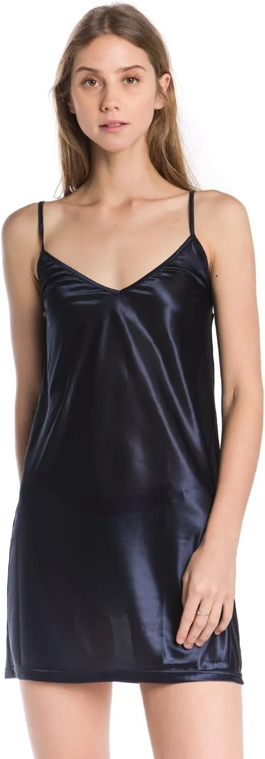MELODY V Neck Satin Camisole Chemise Full Slip Nightgown Lounge Wear Sleepwear Pajamas